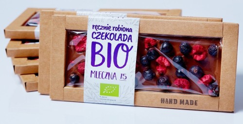 20263CZEKOLADA MLECZNA Z CZARNYMI PORZECZKAMI I MALINAMI BIO 53 g - CUKIERNIA STAROPOLSKA-1