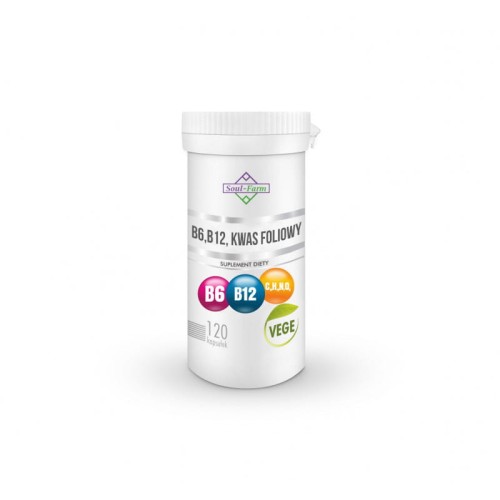 22428WITAMINA B6 + B12 + KWAS FOLIOWY 120 KAPSUŁEK (18 mg + 600 mcg + 100 mcg) - SOUL FARM-1