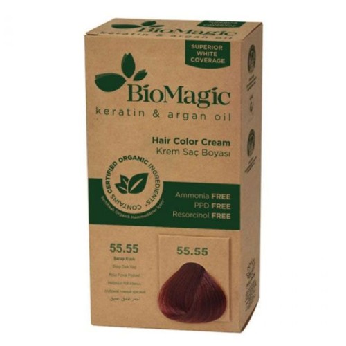 22776FARBA DO WŁOSÓW GŁĘBOKA CIEMNA CZERWIEŃ (55.55) 250 g - BIOMAGIC-1