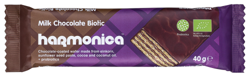 23470WAFELEK Z KREMEM MLECZNO - KAKAOWYM W POLEWIE Z MLECZNEJ CZEKOLADY Z PROBIOTYKAMI BIO 40 g - HARMONICA-1