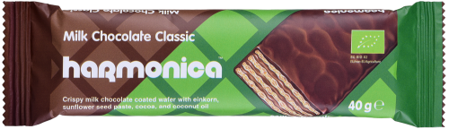 23471WAFELEK Z KREMEM MLECZNO - KAKAOWYM W POLEWIE Z MLECZNEJ CZEKOLADY BIO 40 g - HARMONICA-1