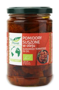 POMIDORY SUSZONE W OLEJU BIO 280 g likopen zawarty w pomidorach chroni przed chorobami nowotworowymi, hamuje rozwój wolnych rodników i opóźnia proces starzenia się skóry