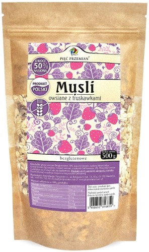 25390MUSLI TRUSKAWKOWE BEZ DODATKU CUKRÓW BEZGLUTENOWE 500 g - PIĘĆ PRZEMIAN-1