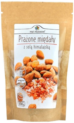 25395MIGDAŁY PRAŻONE Z SOLĄ KŁODAWSKĄ BEZGLUTENOWE 100 g - PIĘĆ PRZEMIAN-1
