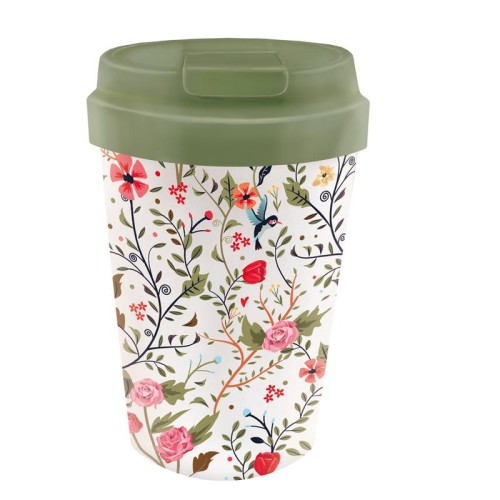 25482KUBEK PODRÓŻNY Z TWORZYWA PLA FLOWERS AND BIRDS 350 ml - CHIC-MIC-1