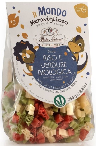 25802MAKARON (RYŻOWY TRÓJKOLOROWY) DLA DZIECI DINOZAURY BEZGLUTENOWY BIO 250 g - PASTA NATURA-1