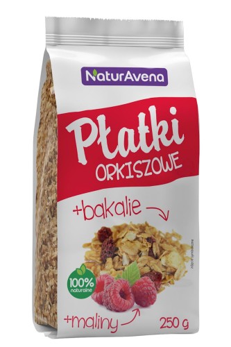 26111PŁATKI ORKISZOWE Z MALINĄ I BAKALIAMI 200 g - NATURAVENA-1