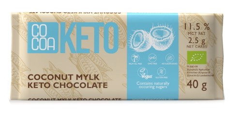 26403CZEKOLADA KETO KOKOSOWA Z OLEJEM MCT BEZ DODATKU CUKRU BIO 40 g - COCOA-1