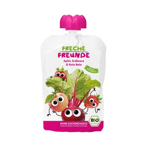 26539MUS JABŁKO - TRUSKAWKA - BURAK BEZ DODATKU CUKRÓW BEZGLUTENOWY PO 6 MIESIĄCU BIO 100 g - FRECHE FREUNDE-1