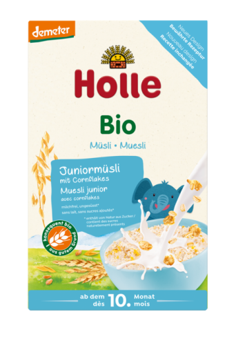 27378MUSLI JUNIOR Z PŁATKAMI KUKURYDZIANYMI BEZ DODATKU CUKRÓW OD 10 MIESIĄCA DEMETER BIO 250 g - HOLLE-1
