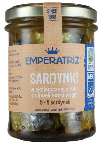 27401SARDYNKI EUROPEJSKIE W BIO OLIWIE Z OLIWEK EXTRA VIRGIN 190 g (133 g) (SŁOIK) - EMPERATRIZ-1