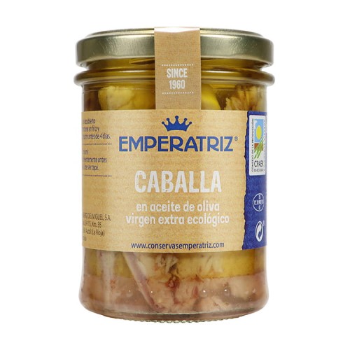 27678MAKRELA FILETY W BIO OLIWIE Z OLIWEK EXTRA VIRGIN 190 g (125 g) (SŁOIK) - EMPERATRIZ-1