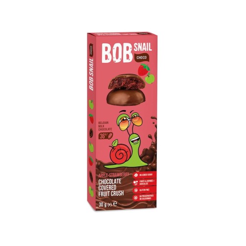 28176PRZEKĄSKA JABŁKOWO -TRUSKAWKOWA W MLECZNEJ CZEKOLADZIE BIELGIJSKIEJ BEZ DODATKU CUKRU BEZGLUTENOWA 30 g - BOB SNAIL-1