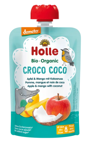28490MUS W TUBCE KOKOSOWY KROKODYL (JABŁKO - MANGO - KOKOS) BEZ DODATKU CUKRÓW OD 8 MIESIĄCA DEMETER BIO 100 g - HOLLE-1