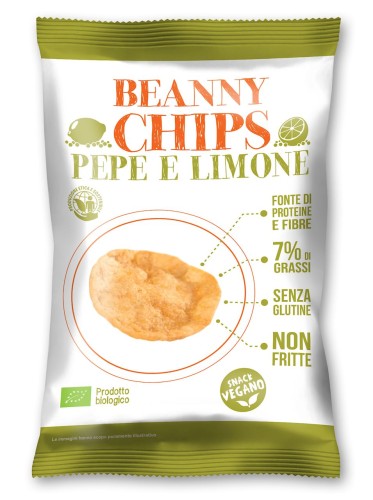 28709CHIPSY (CHRUPKI) Z SOCZEWICY I ZIEMNIAKÓW O SMAKU CYTRYNY Z PIEPRZEM BEZGLUTENOWE BIO 40 g - BEANNY CHIPS-1