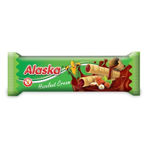 28913RURKI KUKURYDZIANE NADZIEWANE KREMEM O SMAKU ORZECHÓW LASKOWYCH BEZGLUTENOWE 18 g - ALASKA-1