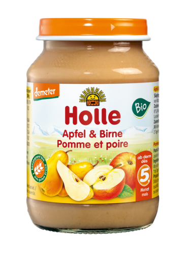 28923JABŁKO - GRUSZKA BEZ DODATKU CUKRÓW BEZGLUTENOWE OD 5 MIESIĄCA DEMETER BIO 190 g (SŁOIK) - HOLLE-1