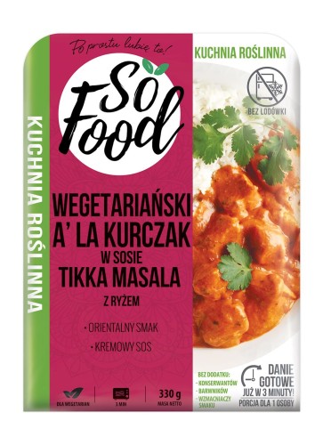 29791WEGETARIAŃSKI A'LA KURCZAK W SOSIE TIKKA MASALA Z RYŻEM 330 g - SO FOOD-1
