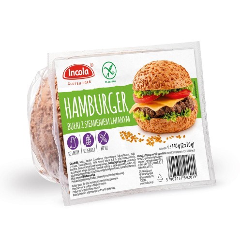 30490BUŁKI DO HAMBURGERÓW Z SIEMIENIEM LNIANYM BEZGLUTENOWE (2 x 70 g) 140 g - INCOLA-1