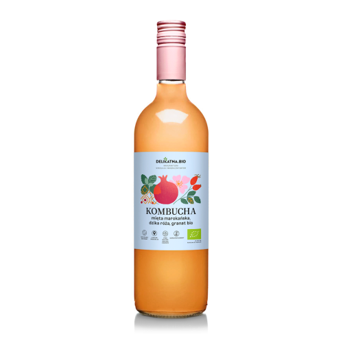 30635KOMBUCHA MIĘTA MAROKAŃSKA, DZIKA RÓŻA I GRANAT BIO 750 ml - DELIKATNA (ZAKWASOWNIA)-1
