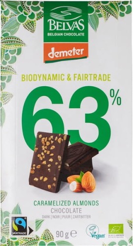 30663CZEKOLADA GORZKA Z KARMELIZOWANYMI MIGDAŁAMI FAIR TRADE DEMETER BIO 90 g - BELVAS-1