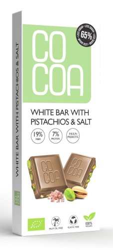 30676TABLICZKA BIAŁA Z PISTACJAMI I SOLĄ 60 % MNIEJ CUKRU BIO 40 g - COCOA-1