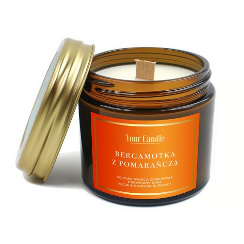 30810ŚWIECA SOJOWA ZAPACHOWA Z DREWNIANYM KNOTEM BERGAMOTKA Z POMARAŃCZĄ 120 ml - YOUR CANDLE-1