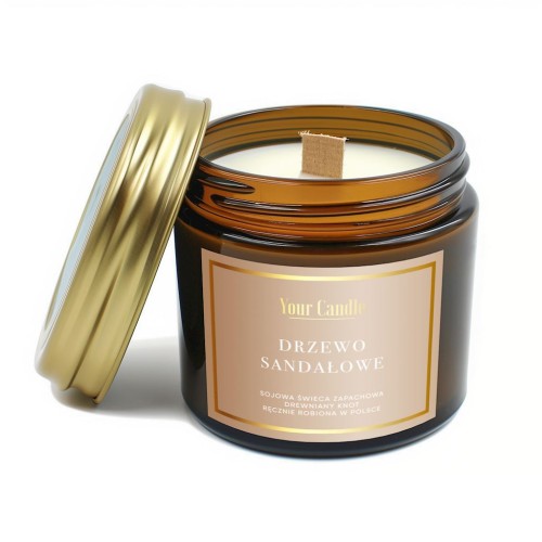 30814ŚWIECA SOJOWA ZAPACHOWA Z DREWNIANYM KNOTEM DRZEWO SANDAŁOWE 120 ml - YOUR CANDLE-1