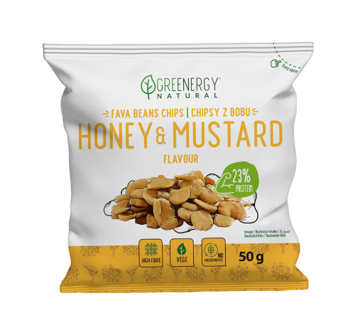 31152CHIPSY PROTEINOWE Z BOBU O SMAKU MIODU I MUSZTARDY 50 g - GREENERGY-1