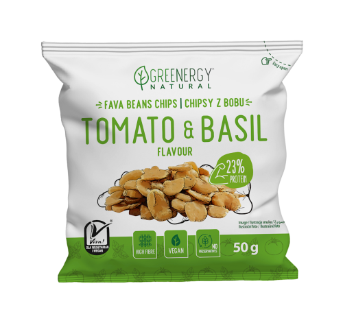 31153CHIPSY PROTEINOWE Z BOBU O SMAKU POMIDORA I BAZYLII 50 g - GREENERGY-1