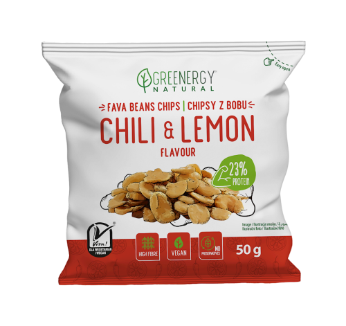 31154CHIPSY PROTEINOWE Z BOBU O SMAKU CHILI I CYTRYNY 50 g - GREENERGY-1