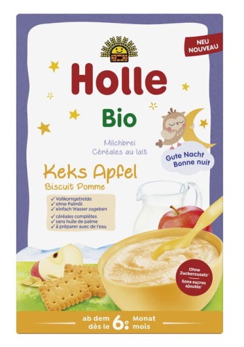 31913KASZKA ZBOŻOWA MLECZNA CIASTECZKOWO - JABŁKOWA BEZ DODATKU CUKRÓW OD 6 MIESIĄCA BIO 250 g - HOLLE-1