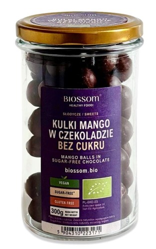 32007KULKI MANGO W CZEKOLADZIE BEZ DODATKU CUKRU BEZGLUTENOWE BIO 300 g - BIOSSOM-1