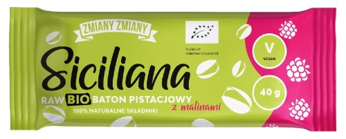 32664BATON PISTACJOWY Z MALINAMI "SICILIANA RAW" BEZGLUTENOWY 40 g - ZMIANY ZMIANY-1