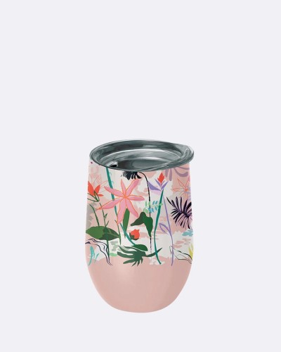 32818KUBEK ZE STALI NIERDZEWNEJ Z POKRYWKĄ KWIATY 420 ml - CHIC-MIC-1