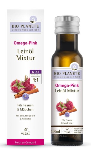 33001OMEGA PINK - MIESZANKA Z OLEJEM LNIANYM (MALINA, CYNAMON, KURKUMA) BIO 100 ml - BIO PLANETE-1