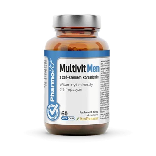 MULTIWITAMINA (MULTIVIT MEN Z ŻEŃ-SZENIEM KOREAŃSKIM) DLA MĘŻCZYZN BEZGLUTENOWA 60 KAPSUŁEK - PHARMOVIT (CLEAN LABEL)-1 33266 