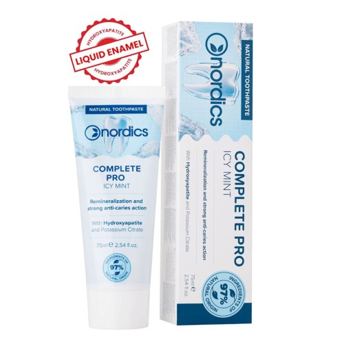PASTA DO ZĘBÓW REMINERALIZUJĄCA COMPLETE PRO Z PŁYNNYM SZKLIWEM BEZ FLUORU 75 ml - NORDICS-1 33378 