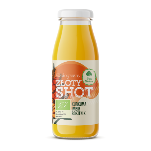 SHOT ZŁOTY NA ODPORNOŚĆ KURKUMA - IMBIR - ROKITNIK BIO 250 ml - DARY NATURY-1 33388 
