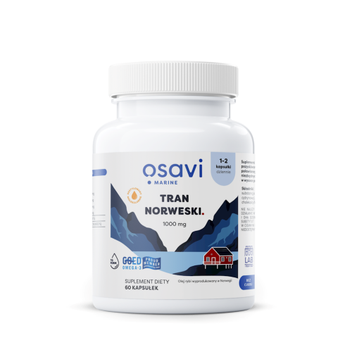 TRAN NORWESKI OMEGA-3 (220 mg) O SMAKU CYTRYNOWYM BEZGLUTENOWY 60 KAPSUŁEK - OSAVI-1 33573 