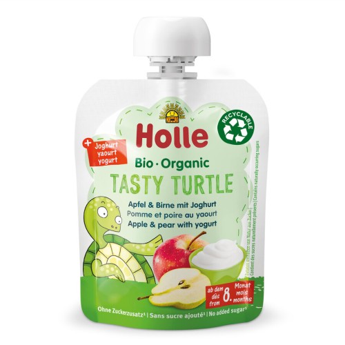MUS SMACZNY ŻÓŁWIK (JABŁKO - GRUSZKA - JOGURT) BEZ DODATKU CUKRÓW OD 8 MIESIĄCA BIO 85 g - HOLLE-1 33626 