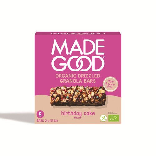 BATONIKI GRANOLA CRUNCHY SMAK TORT URODZINOWY BEZGLUTENOWE BIO (5 x 24 g) 120 g - MADEGOOD-1 33888 