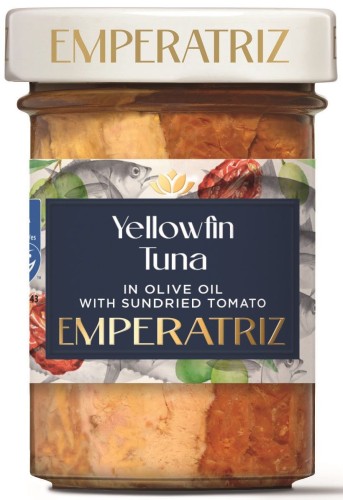 TUŃCZYK ŻÓŁTOPŁETWY FILETY MSC W OLIWIE Z OLIWEK Z SUSZONYMI POMIDORAMI 180 g (120 g) (SŁOIK) - EMPERATRIZ-1 34098 