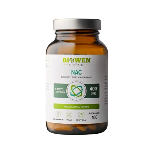 NAC (N-ACETYLO-L-CYSTEINA) (400 mg) BEZGLUTENOWA 100 KAPSUŁEK - BIOWEN-1 34106 