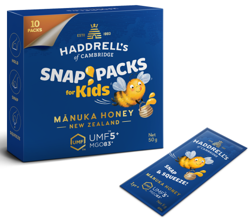 MIÓD MANUKA KIDS MGO 83+ UMF 5+ 10 SASZETEK - HADDRELL'S OF CAMBRIDGE-1 34301 