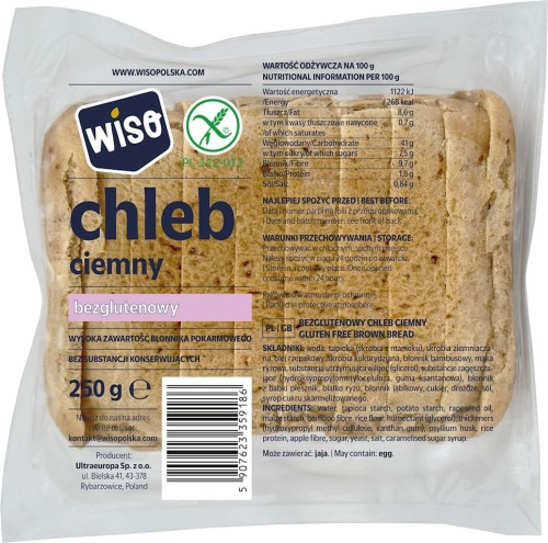 CHLEB CIEMNY KROJONY BEZGLUTENOWY 250 g - WISO-1 34324 