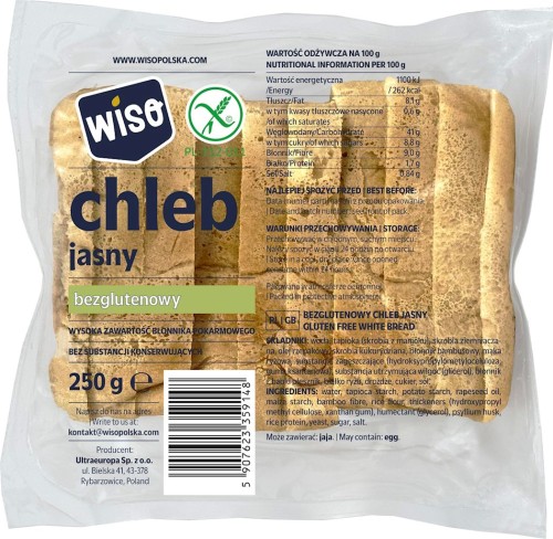 CHLEB JASNY KROJONY BEZGLUTENOWY 250 g - WISO-1 34325 