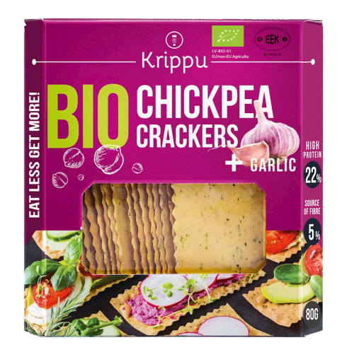 KRAKERSY PROTEINOWE Z CIECIERZYCY Z CZOSNKIEM BIO 80 g - KRIPPU-1 34384 