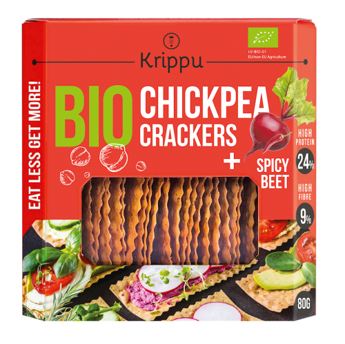 KRAKERSY PROTEINOWE Z CIECIERZYCY PIKANTNE Z BURAKIEM BIO 80 g - KRIPPU-1 34387 