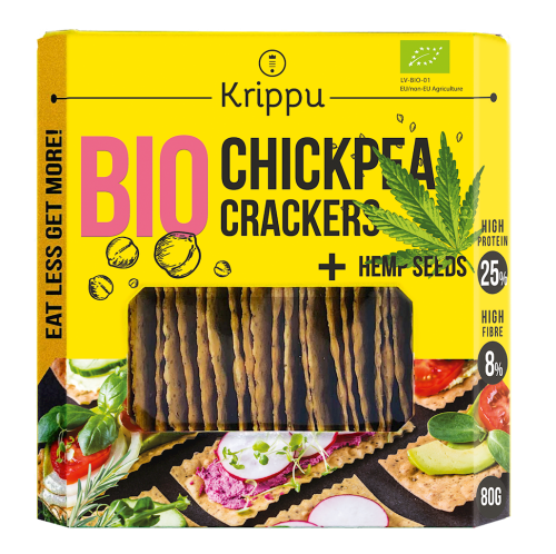 KRAKERSY PROTEINOWE Z CIECIERZYCY Z NASIONAMI KONOPI BIO 80 g - KRIPPU-1 34388 